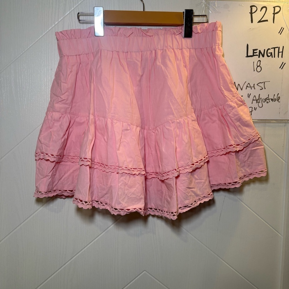 Pink‎ Boho Ruffle Skort Tiered Eyelet Trim Mini Skirt Coquette Cottagecore M - Picture 5 of 7